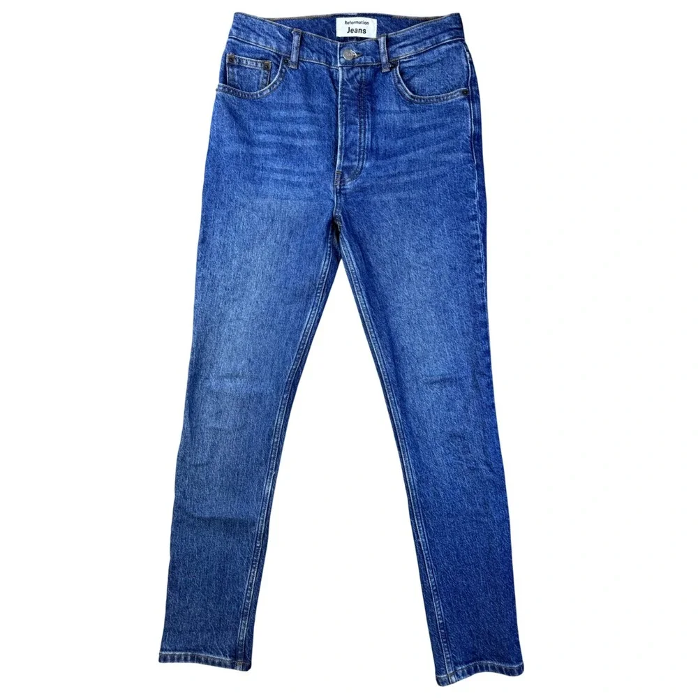 Reformation Jeans Serena High Rise Skinny Crop Medium Wash Size 26 Button Fly - Picture 1 of 13